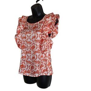 Never A Wallflower Silk Flutter Short Sleeve Printed Blouse Top Size S